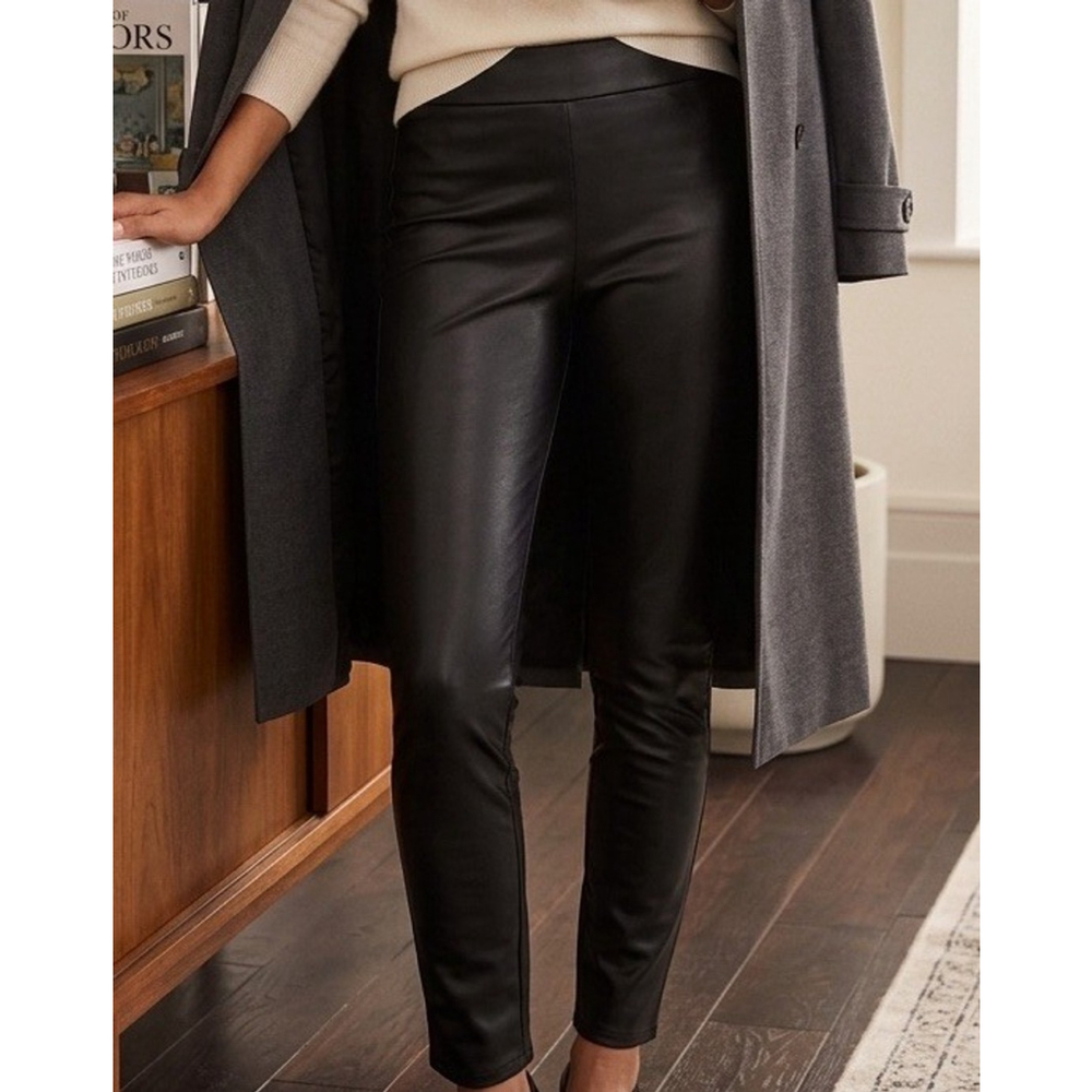LOFT Faux Leather Pants Women 1X Plus Black Pull On Straight Leg Mob Wife Chic